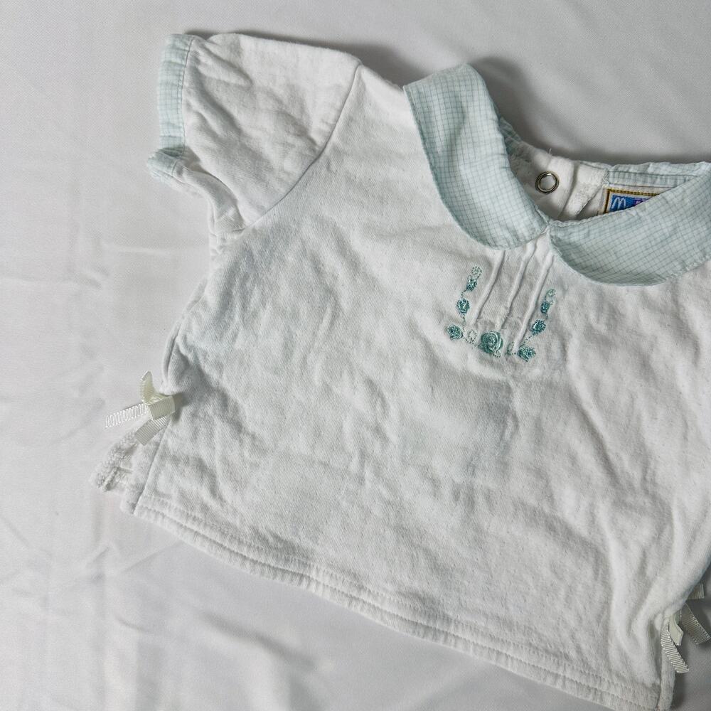 Vintage McBaby 100% Cotton Eyelet Gingham Peter Pan Collar Floral Top Sz 0-3 mo